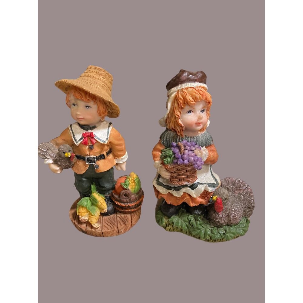Thanksgiving Pilgrim Boy & Girl Figurines Set - Harvest Decor By Ks Collection